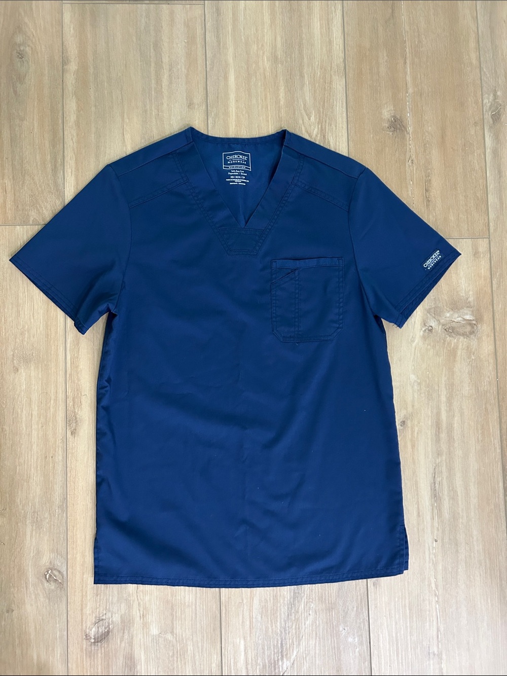 NWOT - CHEROKEE One Pocket Scrub Top in Navy Blue